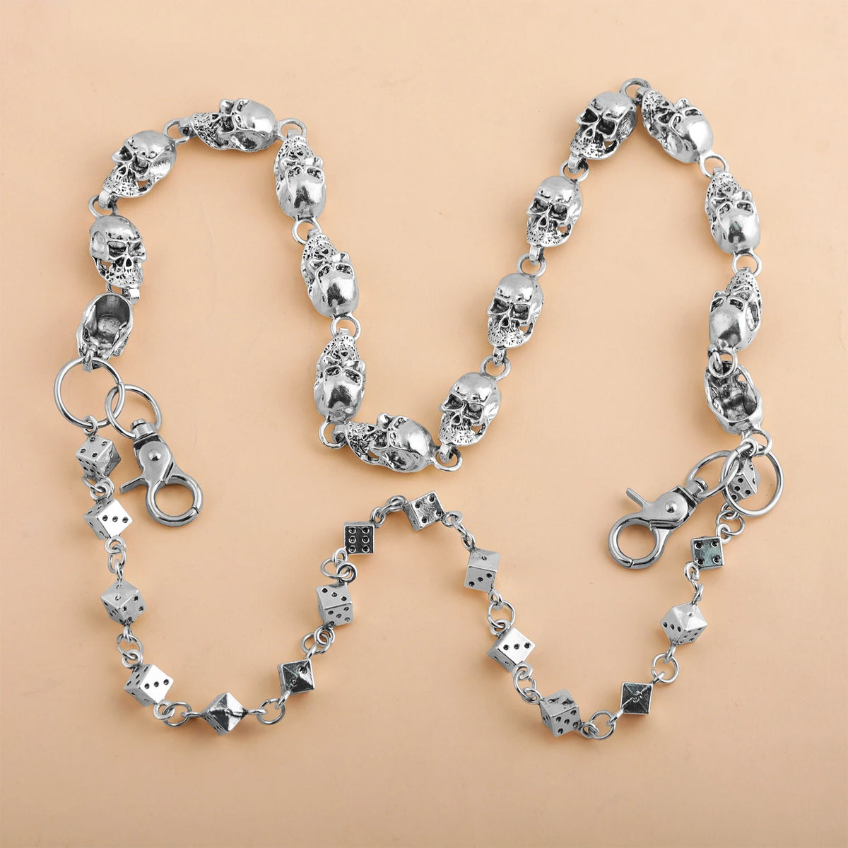 Skull Dice Double-Layer Jeans Chain Hip Hop Gothic Style Waist Chain Unisex Party Gift Bag Charm Cycling Accessory