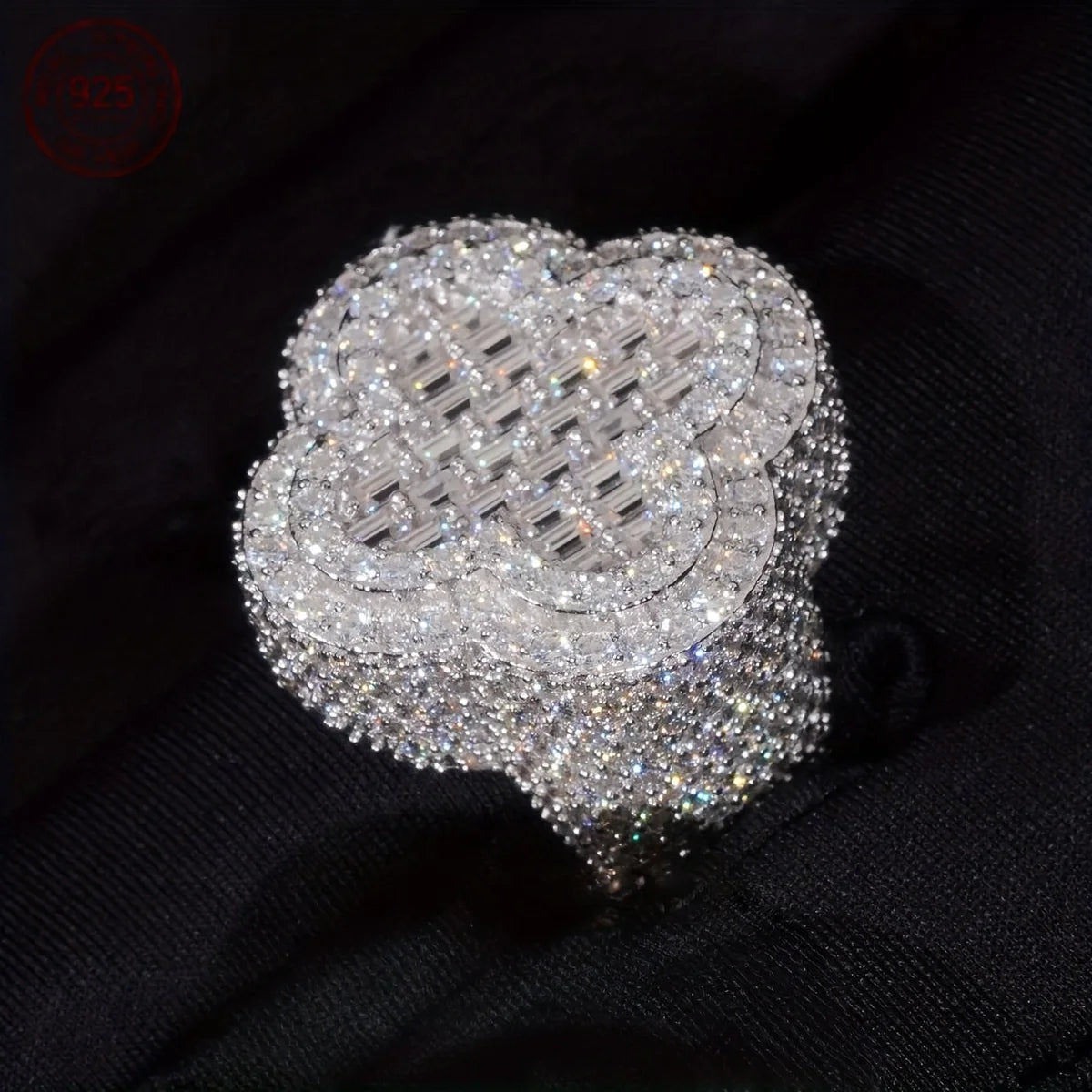 925 Sterling Silver Luxury Hip Hop Ring For Men Full Cubic Zirconia White Gold Plated Clover Rings Male Punk Jewelry Party Gift