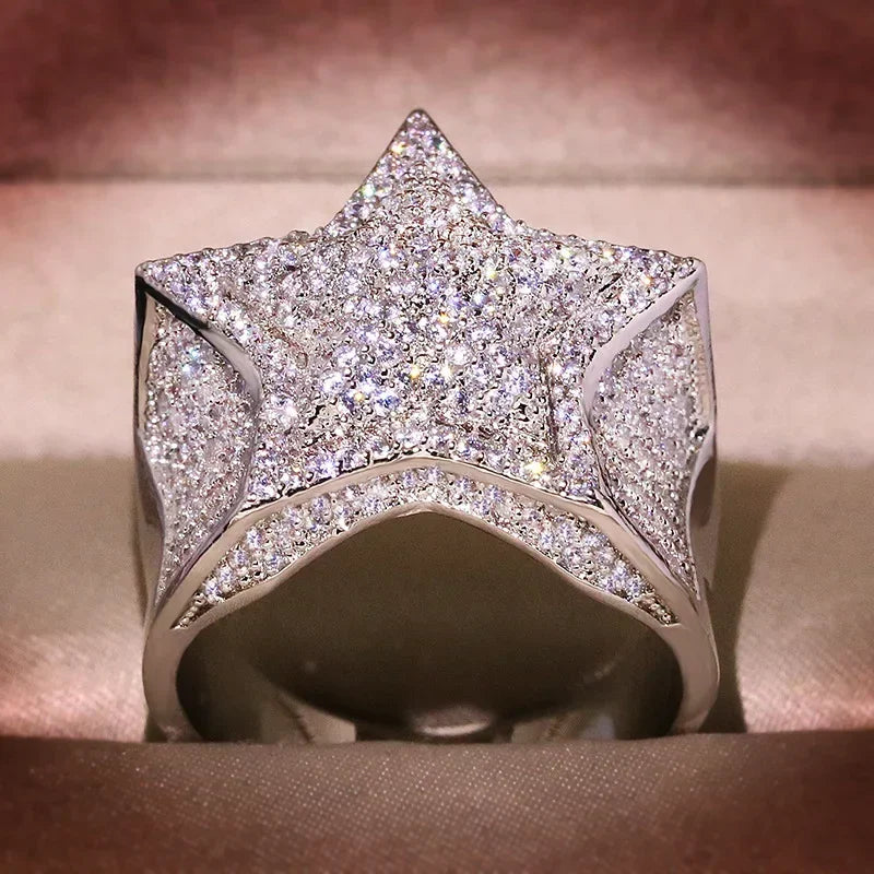 Hip Hop Five Star Rings Men's Gold Silver Color Iced Out Cubic Zirconia Jewelry Ring Gifts Couple Wedding Rings Women Jewelry