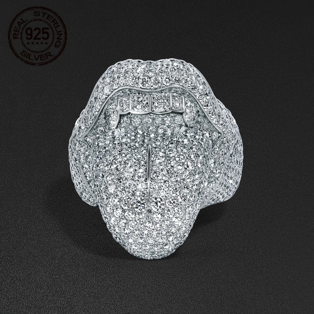 Exaggerated Death Kiss Ring for Men 925 Sterling Silver Hip Hop Style Creative Rapper Punk Rings Unique Halloween Jewelry