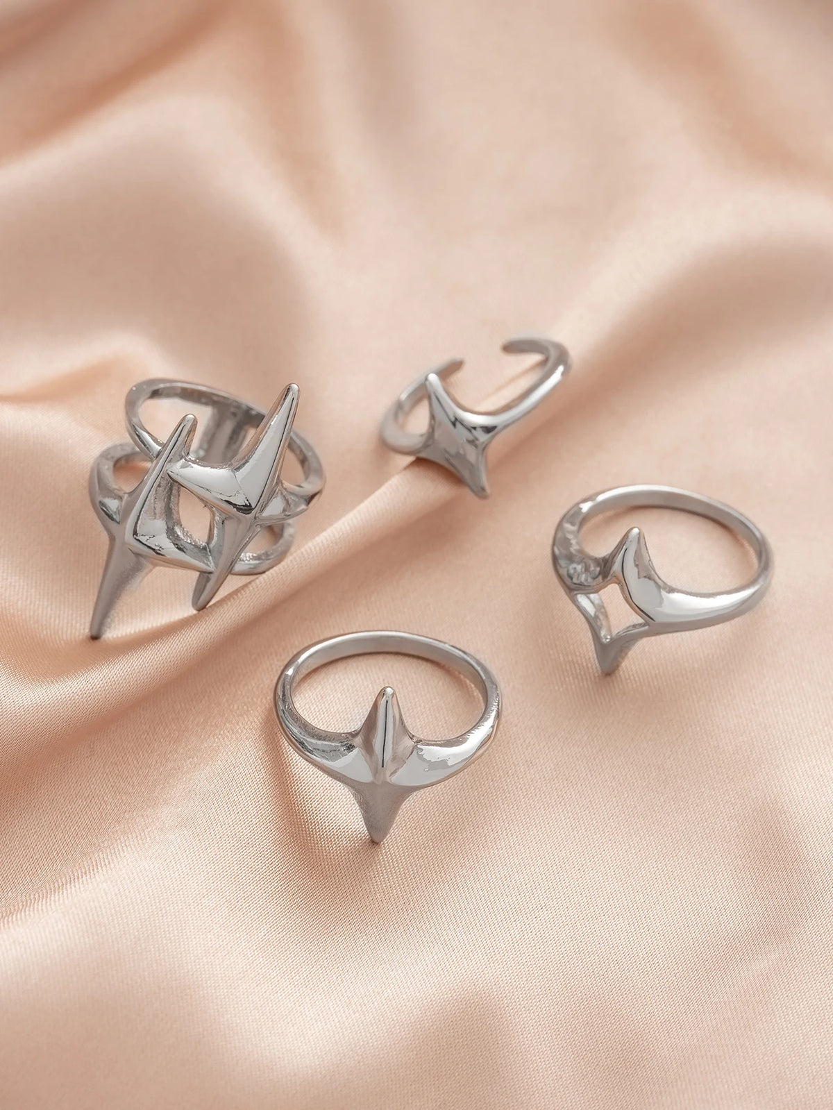 4PCS Hip Hop Exaggerated Four Star Ring Set Music Festival Party Jewelry