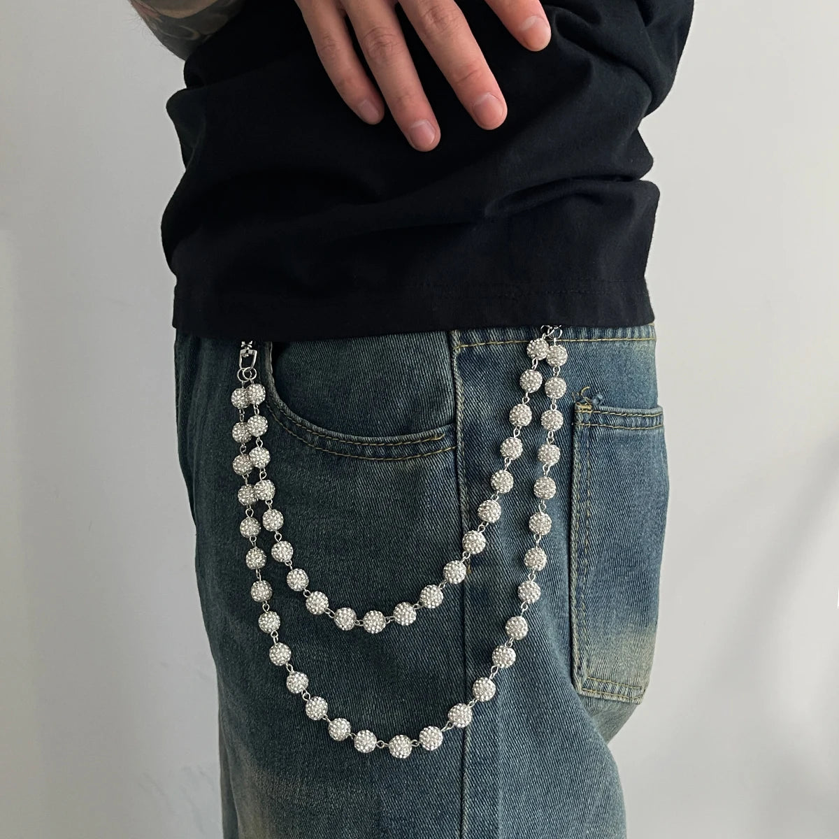 Ingemark Harajuku Street Rhinestone Keychain Wallet Belt Chain for Men Hip Hop Trousers Hipster Pant Jeans Chain Rock Jewelry