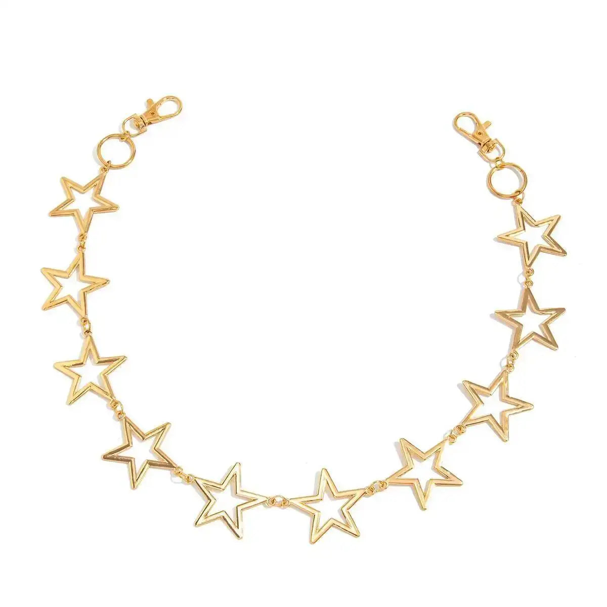 KunJoe Hip Hop Hollow Out Star Waist Belt Chain Keychain Jeans Accessory Men Women Punk Metal Hipster Pants Chain Male Jewelry