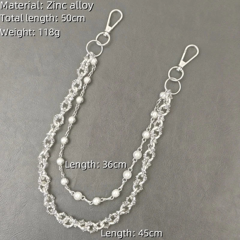 Retro Pearl Skull Pants Chain Fashionable Men And Women One's Waist Luxury Accessories Multifunctional Pearl Chain For Bag
