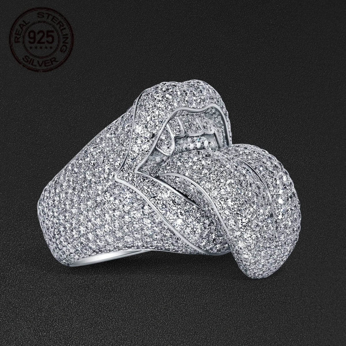 Exaggerated Death Kiss Ring for Men 925 Sterling Silver Hip Hop Style Creative Rapper Punk Rings Unique Halloween Jewelry