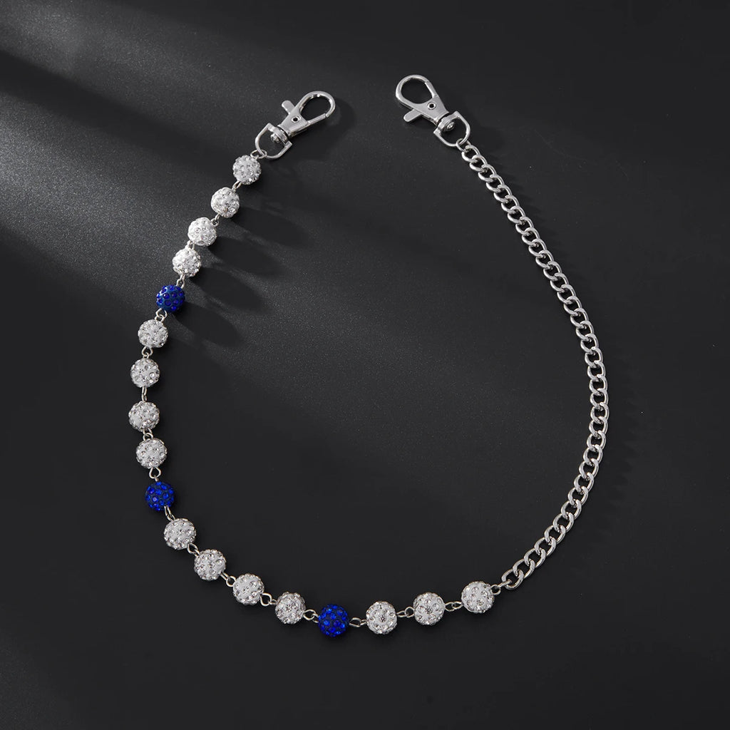 SHIXIN Hip Hop Colorful Rhinestone Round Ball Pants Chain Men Women Rock Layed Beads Jeans Waist Chain Unisex Y2K Street Jewelry