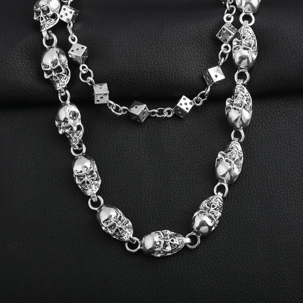 Skull Dice Double-Layer Jeans Chain Hip Hop Gothic Style Waist Chain Unisex Party Gift Bag Charm Cycling Accessory
