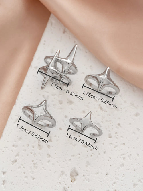 4PCS Hip Hop Exaggerated Four Star Ring Set Music Festival Party Jewelry