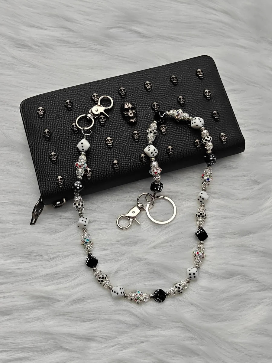 Y2K Hip Hop Dice Beaded Pants Chain, Black White Dice Rhinestone Jean Waist Chain, Zinc Alloy Punk Unisex Wallet Chain Bag Charm