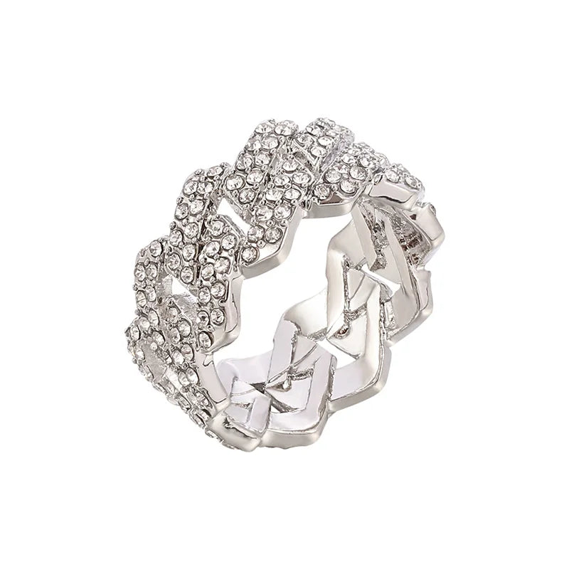 Iced Out Cuban Link Chain Ring for Men and Women, Gold Plated Bling, CZ Simulated Zircon, Hip Hop, Personalized Fashion