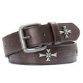 Black Y2K Punk Cross Belt – Faux Leather Strap with Antique Silver Cross Studs, Perforated Detailing & Roller Buckle