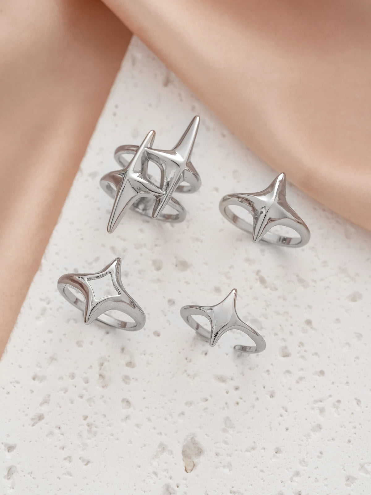 4PCS Hip Hop Exaggerated Four Star Ring Set Music Festival Party Jewelry