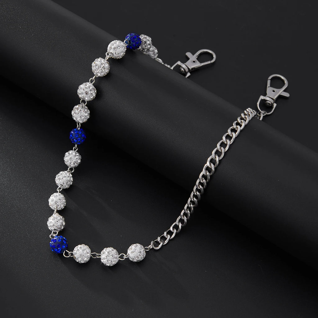 SHIXIN Hip Hop Colorful Rhinestone Round Ball Pants Chain Men Women Rock Layed Beads Jeans Waist Chain Unisex Y2K Street Jewelry