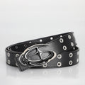 Black Liquid Chrome Star Oval Buckle Belt – Polished Silver Buckle with Four-Point Star Center | Plain or Double Grommet Strap
