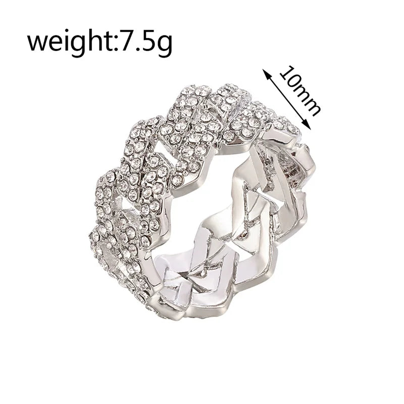 Iced Out Cuban Link Chain Ring for Men and Women, Gold Plated Bling, CZ Simulated Zircon, Hip Hop, Personalized Fashion