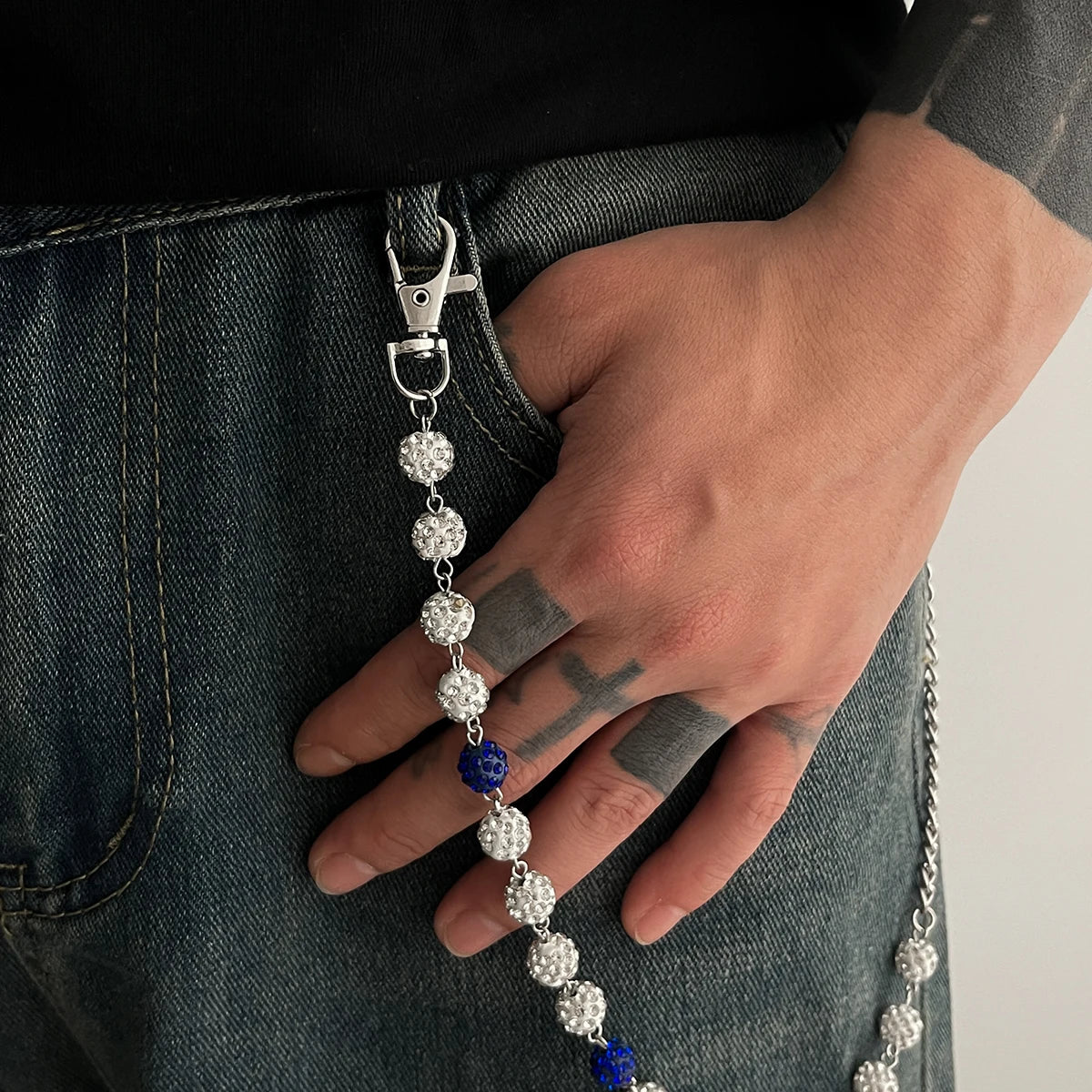 SHIXIN Hip Hop Colorful Rhinestone Round Ball Pants Chain Men Women Rock Layed Beads Jeans Waist Chain Unisex Y2K Street Jewelry