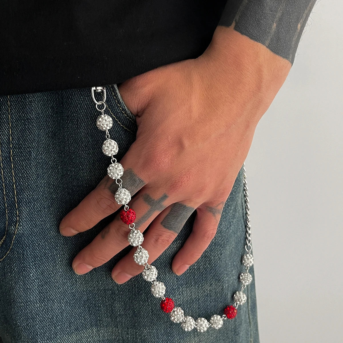 SHIXIN Hip Hop Colorful Rhinestone Round Ball Pants Chain Men Women Rock Layed Beads Jeans Waist Chain Unisex Y2K Street Jewelry