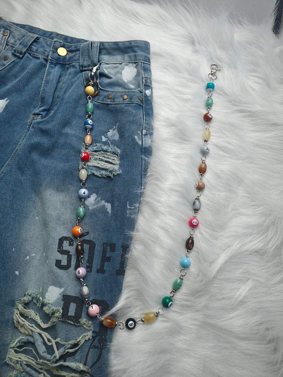8‑Ball Billiards Jean Pant Chain, Convertible Single & Double Layer Wear, Punk Hip‑Hop Unisex Fashion Accessories, Festival Gift