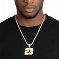 Iced Out Number 23 Pendant Necklace on Tennis Chain – 3D Layered Jersey Numerals | Silver or Gold