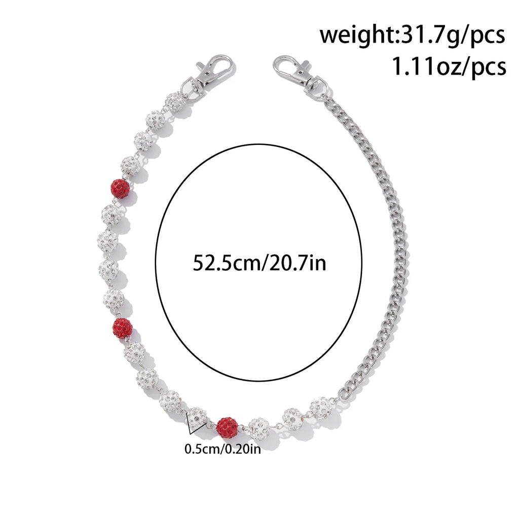 SHIXIN Hip Hop Colorful Rhinestone Round Ball Pants Chain Men Women Rock Layed Beads Jeans Waist Chain Unisex Y2K Street Jewelry