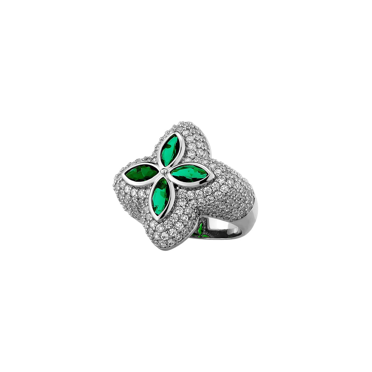 TOPGRILLZ 7-11 Size Iced Out Bling Charm Four Leaf Clover Ring Gold Silver Color Cubic Zirconia Flower Classic Ring For Gift