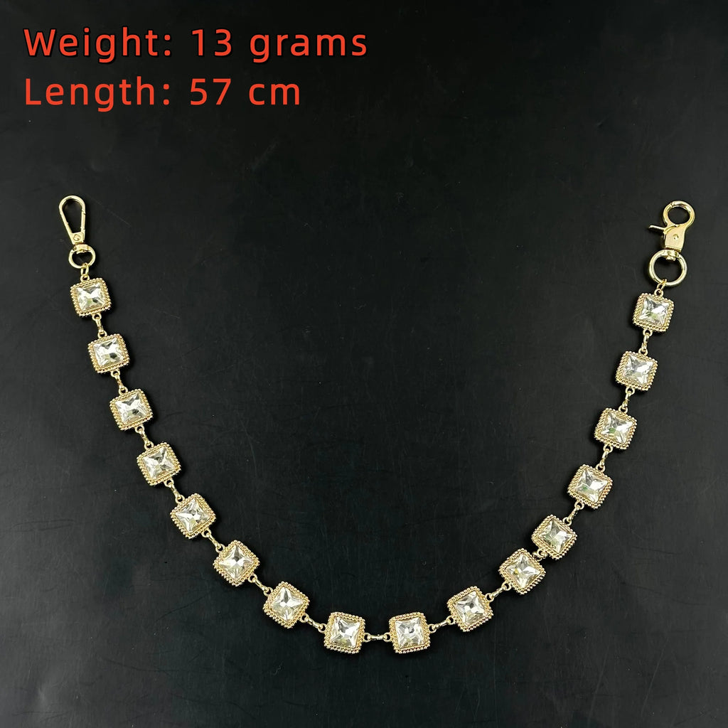 Sparkly Crystal Square Pants Chain Gold Plated Rhinestone Jean Chain Punk Hip Hop Wallet pendant