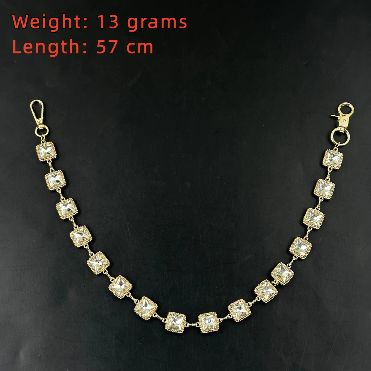 Sparkly Crystal Square Pants Chain Gold Plated Rhinestone Jean Chain Punk Hip Hop Wallet pendant