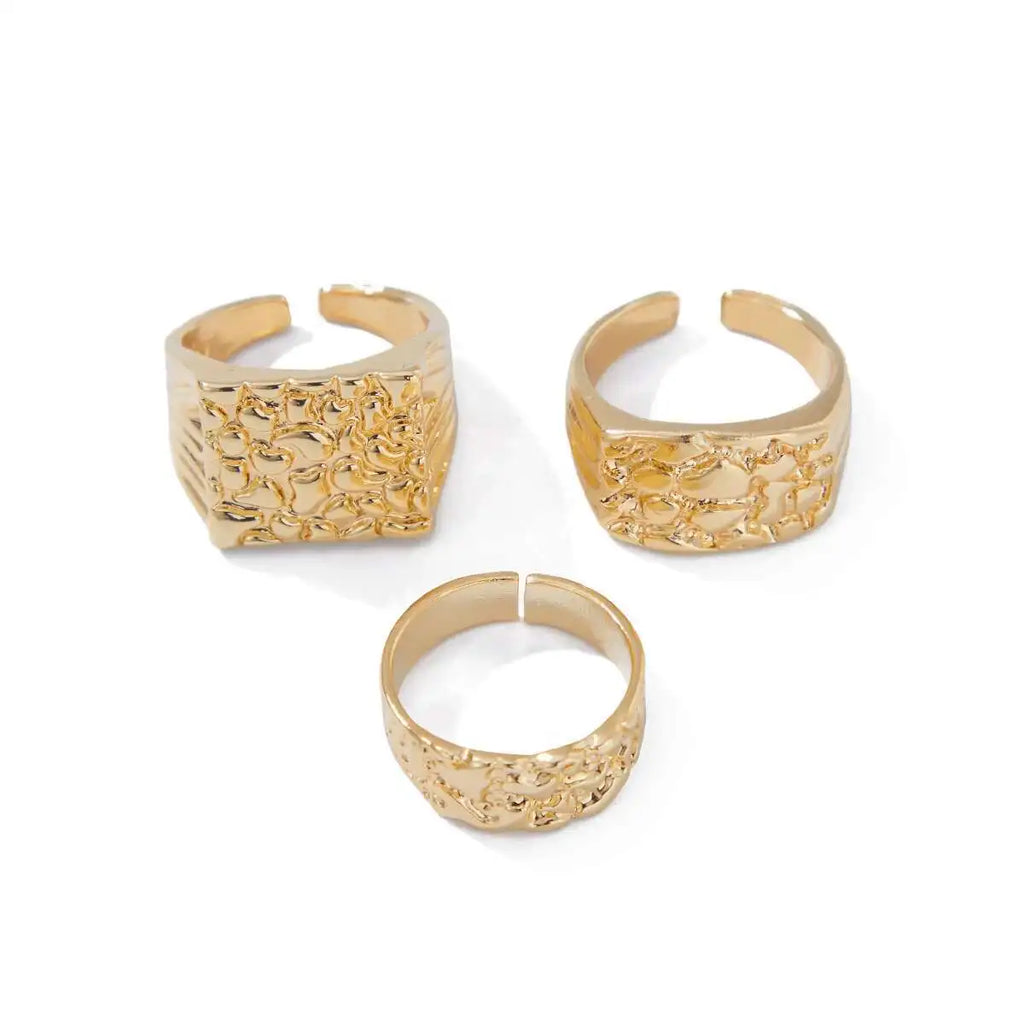 IngeSight.Z 3Pcs/Set Trendy Hip Hop Alloy Square Texture Texture Ring Men 2025 New Geometric Adjustable Finger Ring Jewelry Gift