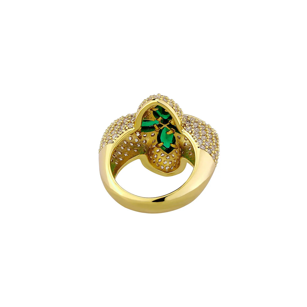 TOPGRILLZ 7-11 Size Iced Out Bling Charm Four Leaf Clover Ring Gold Silver Color Cubic Zirconia Flower Classic Ring For Gift