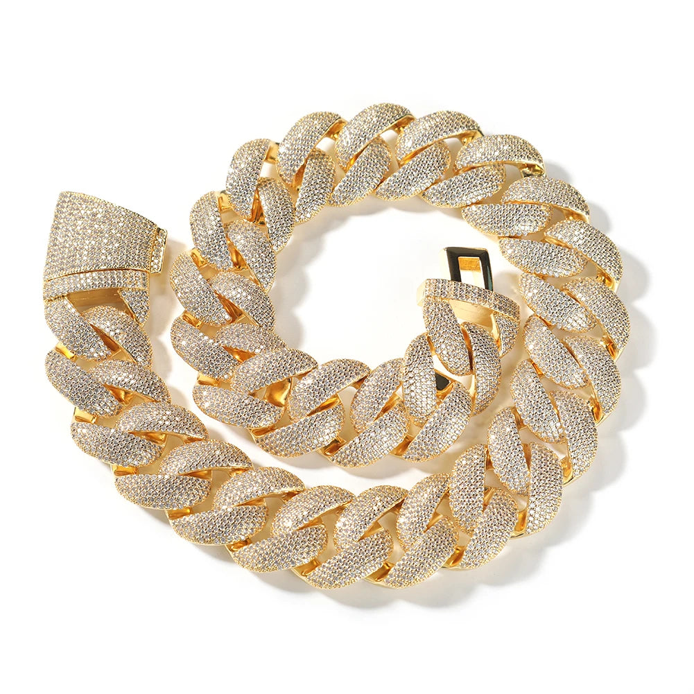Iced Out Chunky Miami Cuban Link Chain Necklace – Wide Puffed Links, Fully Stone-Set | Gold or Silver