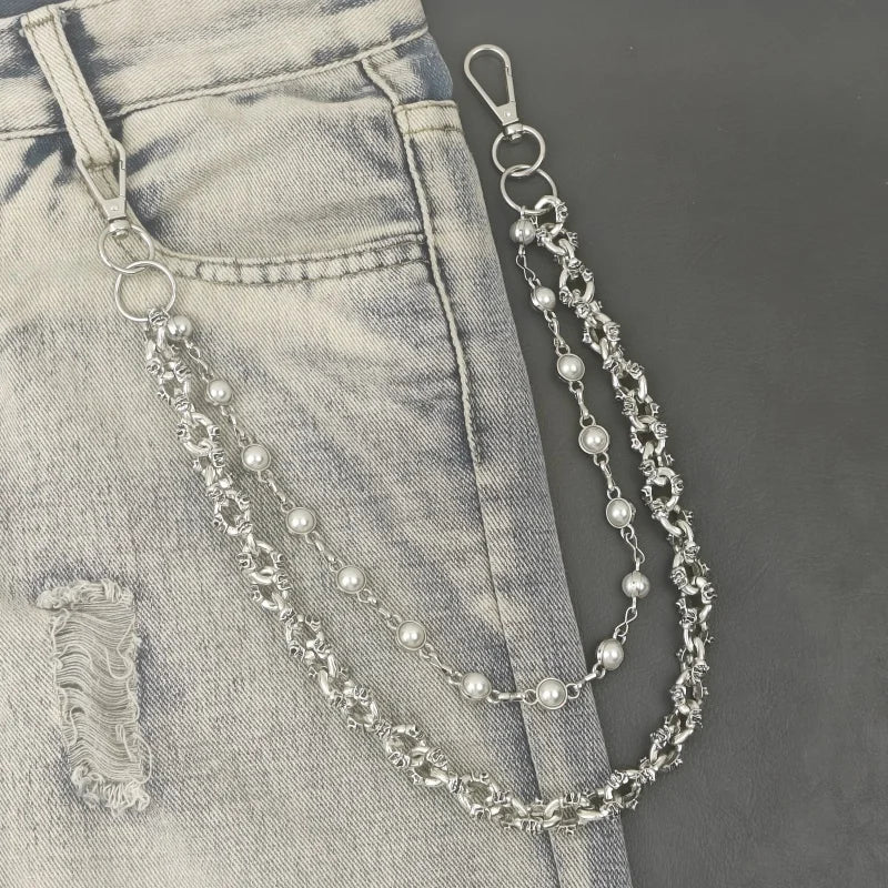 Retro Pearl Skull Pants Chain Fashionable Men And Women One's Waist Luxury Accessories Multifunctional Pearl Chain For Bag