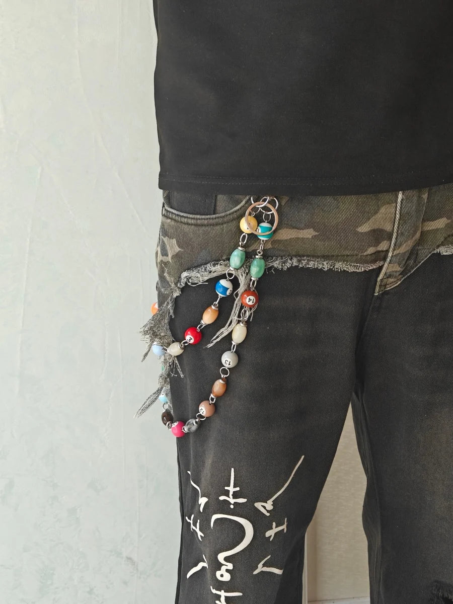 8‑Ball Billiards Jean Pant Chain, Convertible Single & Double Layer Wear, Punk Hip‑Hop Unisex Fashion Accessories, Festival Gift