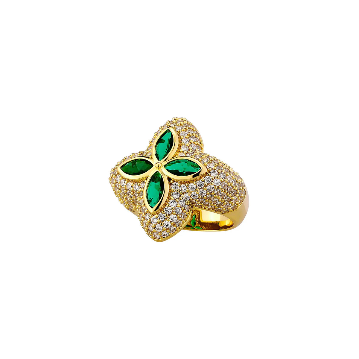 TOPGRILLZ 7-11 Size Iced Out Bling Charm Four Leaf Clover Ring Gold Silver Color Cubic Zirconia Flower Classic Ring For Gift