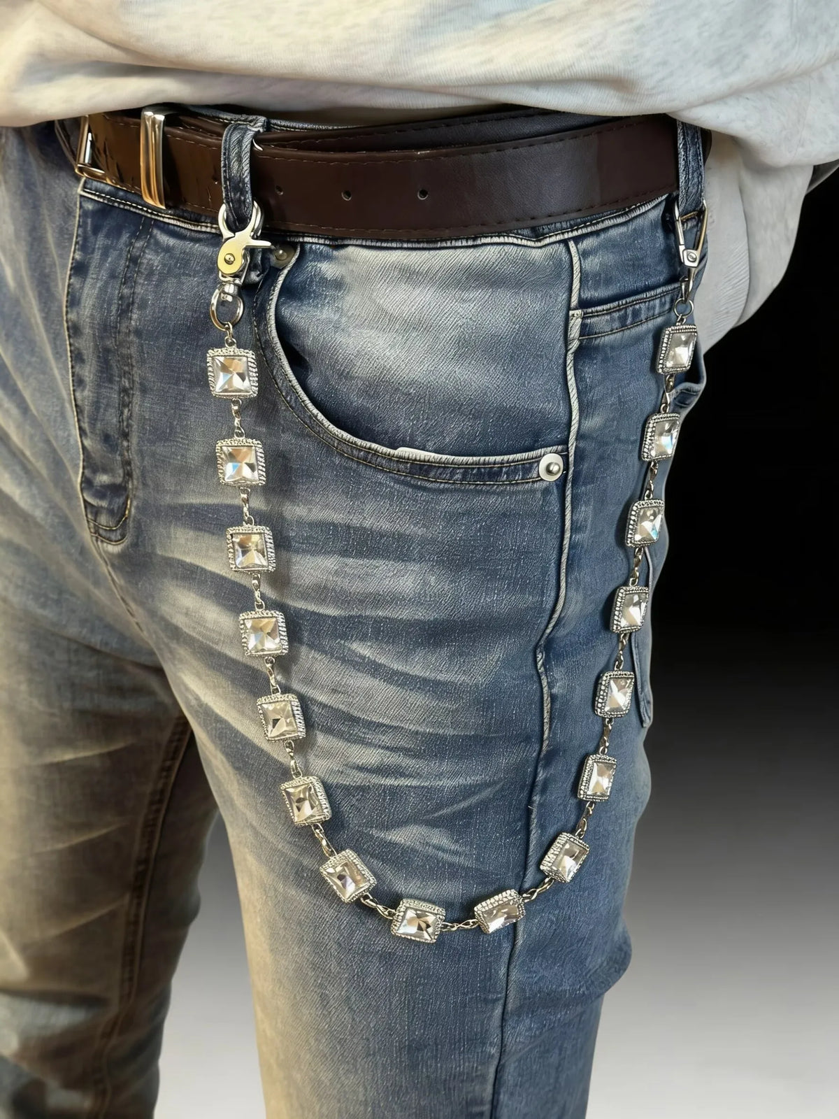 Sparkly Crystal Square Pants Chain Gold Plated Rhinestone Jean Chain Punk Hip Hop Wallet pendant