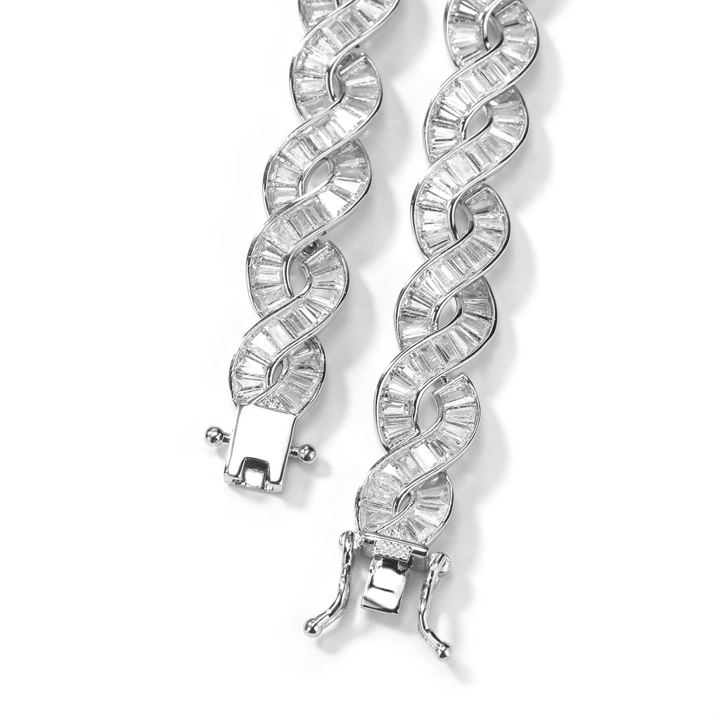 Iced Out Baguette Infinity Link Chain Necklace – Interlocking Figure-8 Links, Fully Stone-Set | Gold or Silver