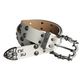 White Y2K Gothic Star Belt – Crackle-Finish Strap with Ornate Antique Silver Buckle, Star Rivets & Grommets