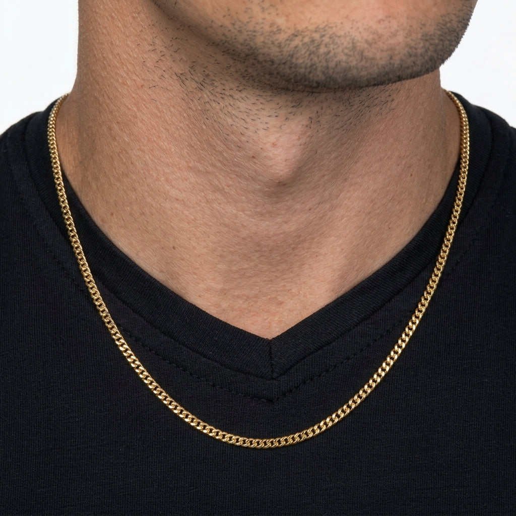 3mm Gold Cuban Link Chain Necklace – Polished Flat Interlocking Links