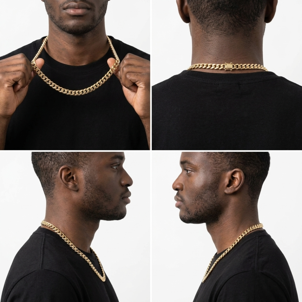 14mm Gold Cuban Link Chain Necklace – Polished Flat Interlocking Links