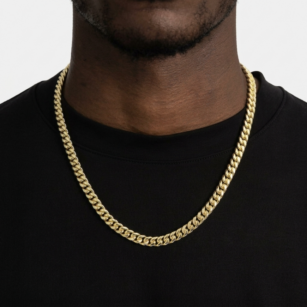 7mm Gold Cuban Link Chain Necklace – Polished Flat Interlocking Links