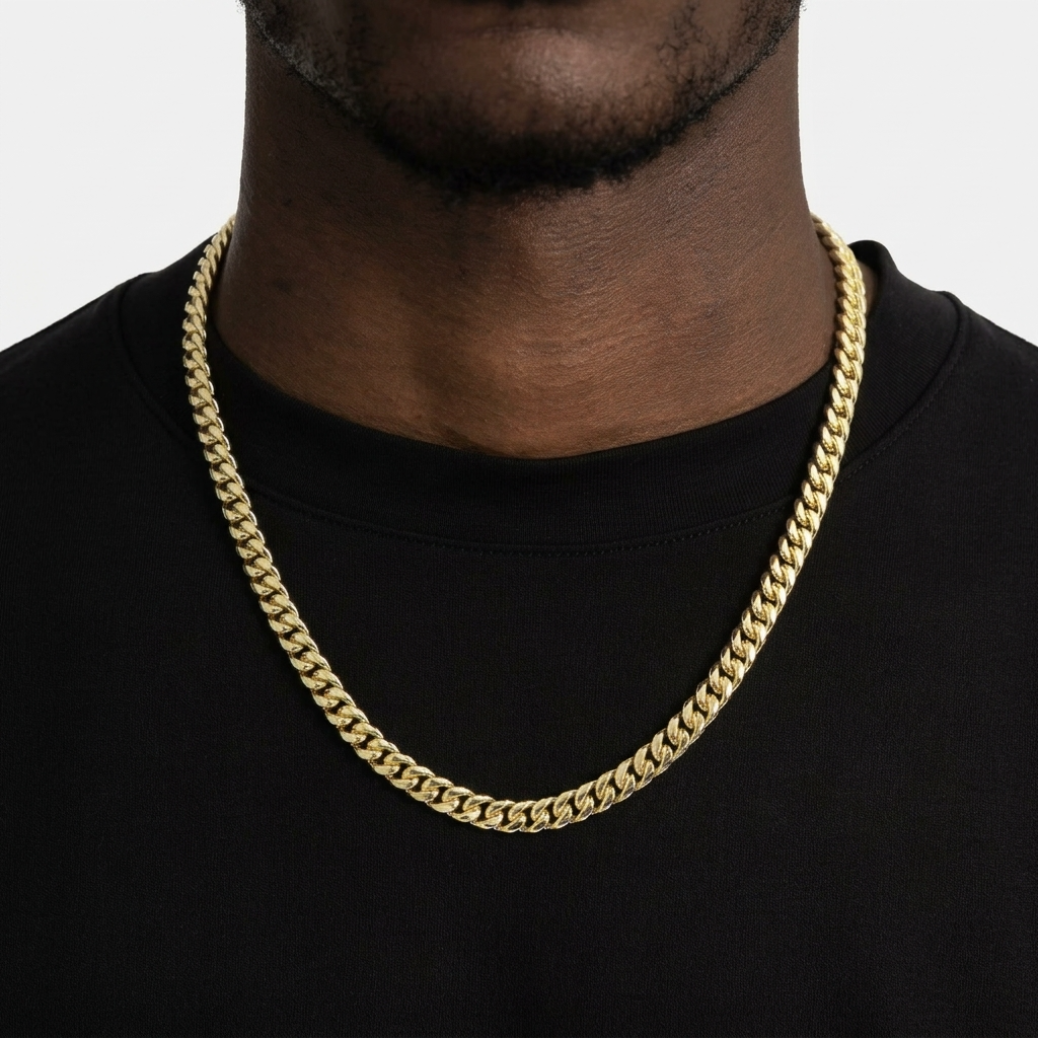 7mm Gold Cuban Link Chain Necklace – Polished Flat Interlocking Links