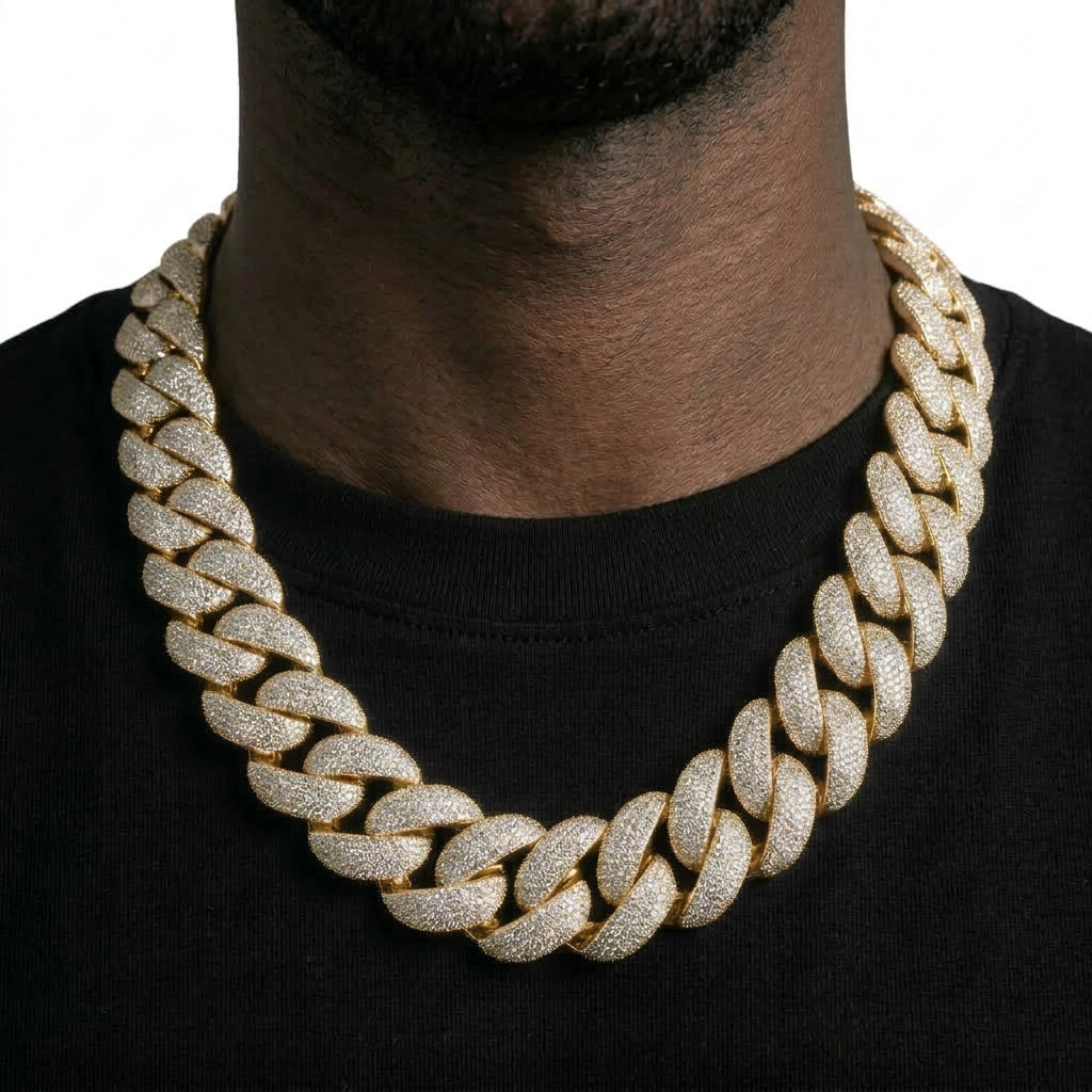 Iced Out Chunky Miami Cuban Link Chain Necklace – Wide Puffed Links, Fully Stone-Set | Gold or Silver