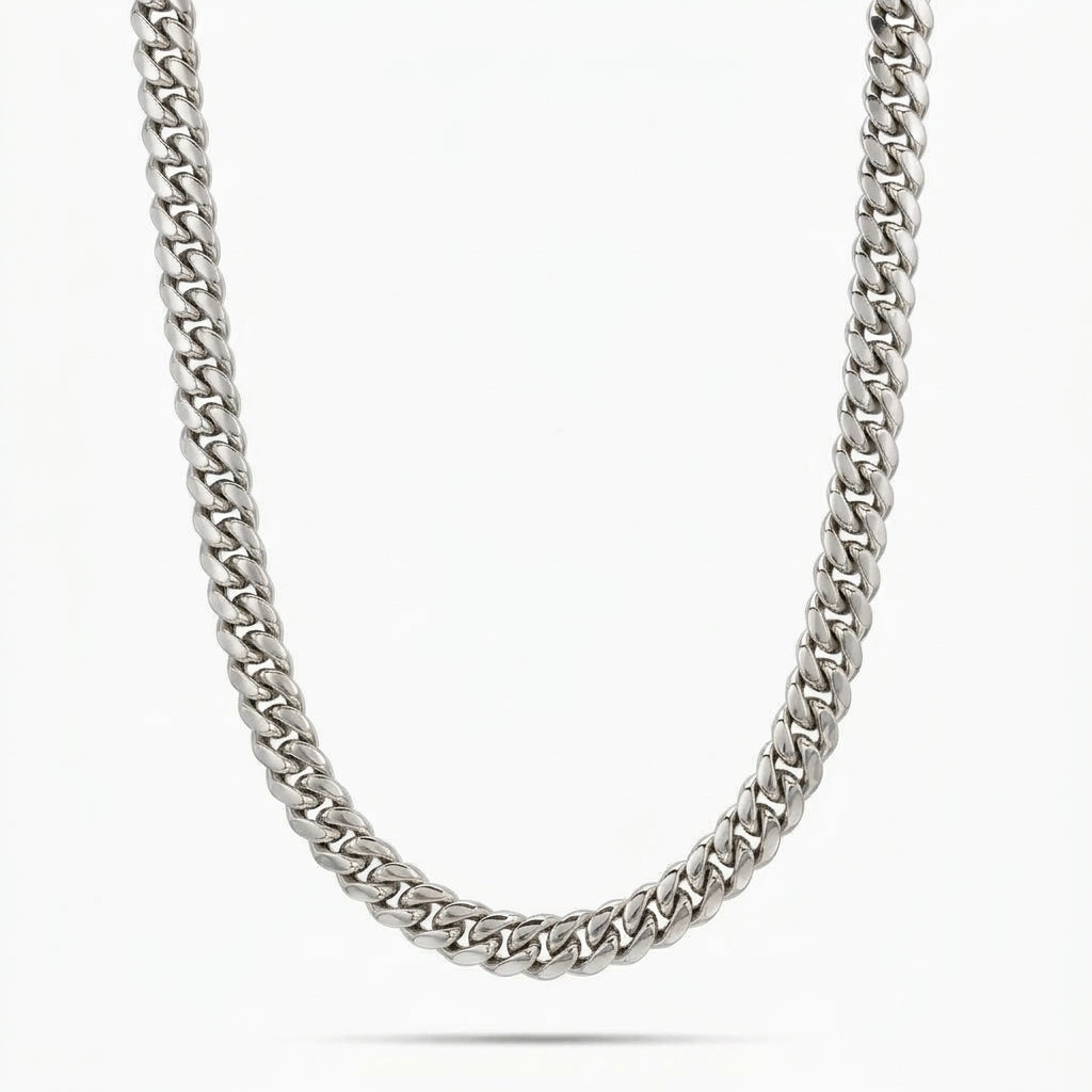 10mm Silver Cuban Link Chain Necklace – Polished Flat Interlocking Links