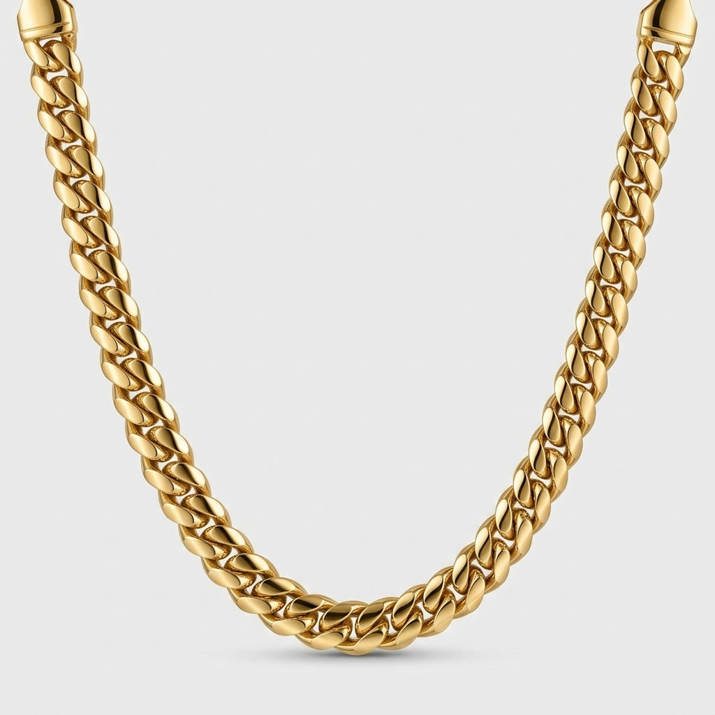 5mm Gold Cuban Link Chain Necklace – Polished Flat Interlocking Links