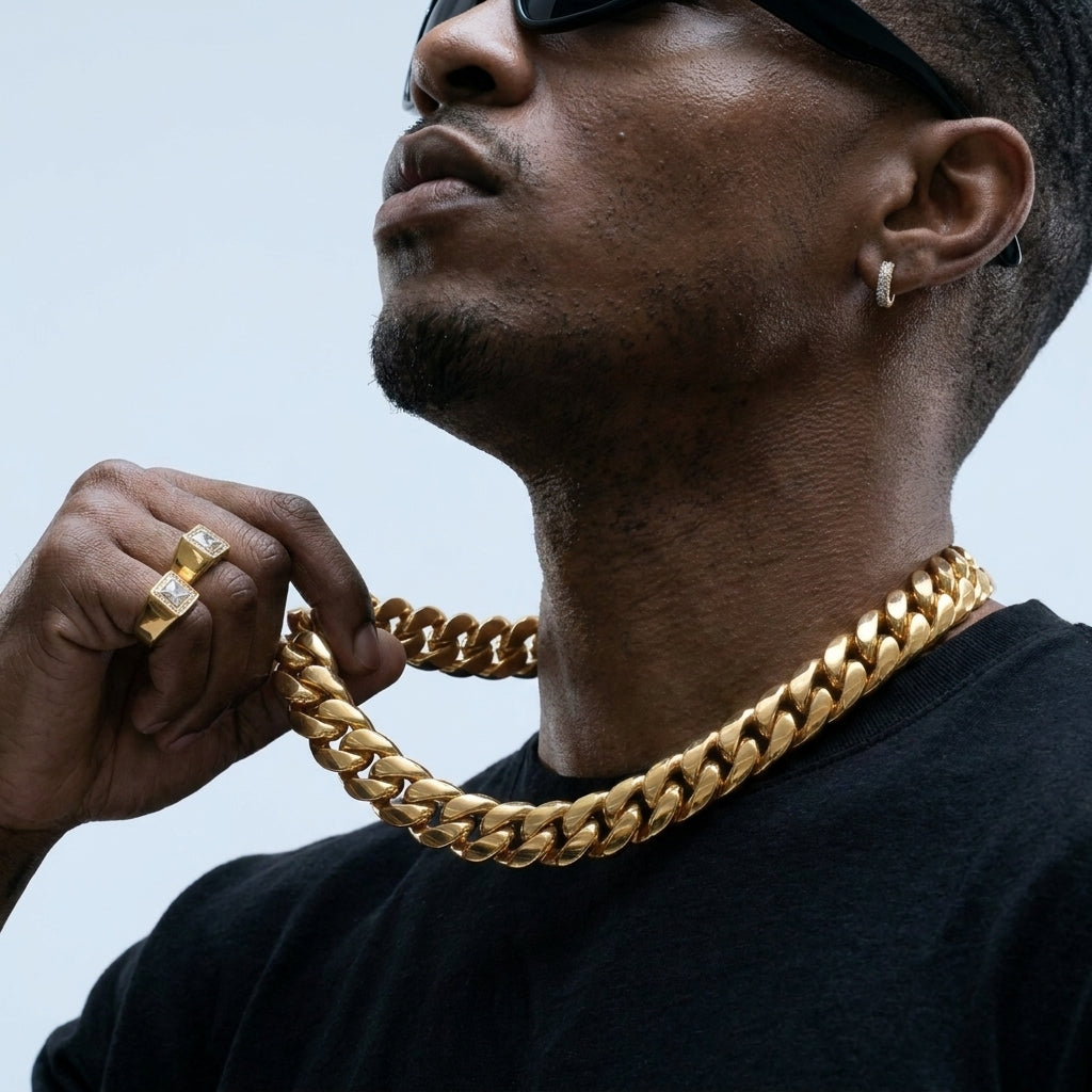 20mm Gold Cuban Link Chain Necklace – Polished Flat Interlocking Links